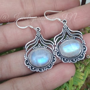 Rainbow Moonstone Earring, Srebro, Czerwiec Urodziny, Klasyczny Elegancki Zwisany Kolczyk, Vintage Kolczyk, Prezent Ślubny, Boho Kolczyk, Pr