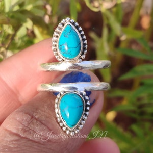 Turquoise Ring,92.5% Sterling Silver,Designer Ring,Double Band Ring,Handmade Ring,Boho Ring,December Birthstone,Delicate Ring,Exclusive Ring