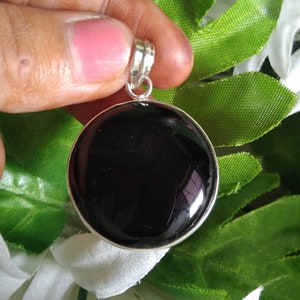 Black Onyx Pendant, 925 Silver Large Round Onyx Pendant, 30 mm Stone, Casual Wear , Boho Chic Pendant, Onyx Jewelry, Anniversary Gift Her