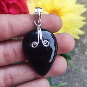 Black Onyx Pendant, 925 Sterling Silver,Statement Pendant,Classic Pendant,Artisan Pendant,Heart Shape Pendant,Boho Pendant,Promise Pendant