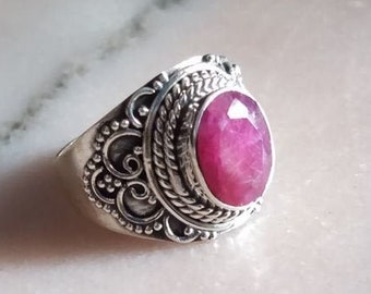 Ruby Ring,925 Sterling Silver,Dainty Ring,July Birthstone,Bridal Ring,Propose Ring,Ruby Jewelry,Floral Ring,Eternity Ring, Birthstone Ring