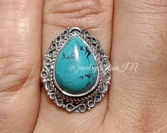 Natural Turquoise Ring,925 Sterling Silver,Handmade Ring,Teardrop Turquoise Ring,Designer Ring,December Birthstone,Hippie Ring,Gift For Her