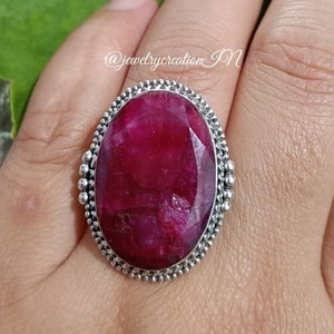 Ruby Ring,925 Sterling Silver,Faceted Ruby Ring,Handmade Ring,Bohemian Ring,July Birthstone,Bridal Ring,Propose Ring,Filigree Ring,Big Ring