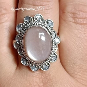 Peach Moonstone Ring,925 Sterling Silver,Handmade Ring,Birthstone Ring,Natural Moonstone Ring,Bohemian Ring,Oval Gemstone Ring,Gift For Her
