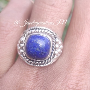 Lapis Lazuli Ring,Sterling Silver Lapis Ring,Dainty Ring,September Birthday,Boho Ring,Statement Ring,Natural Gemstone,Gifts Wife Sister Mom