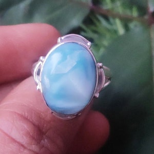 Blue Larimar Ring,Sterling Silver Ring,Statement Ring,Dominican Larimar, Boho Ring, March Birthday,Anniversary Gift,Proposal Ring,Lover Ring