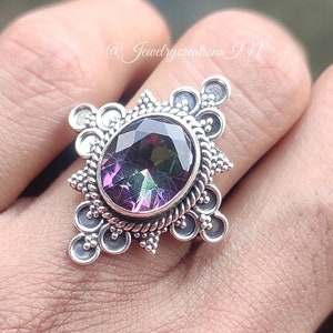 Mystic Topaz Ring, Sterling Silver Ring,Rainbow Gemstone,Statement Ring, Bridesmaid Ring,Elegant Ring, Wedding Ring,Dainty Ring,Faceted Ring