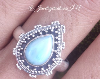 Bague Larimar naturelle, bague en argent sterling, bague de déclaration, Larimar dominicain, bague Boho, anniversaire de mars