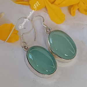 Aqua Chalcedony Earrings,925 Sterling Silver,Gemstone Earring,Dainty Bridal Earring,Handmade Earring,Drop Earring,Gypsy Earring,Gift For Her