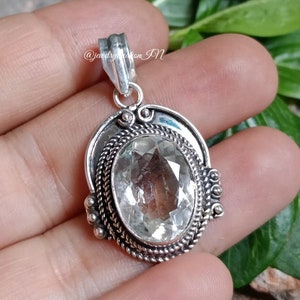 Natural Crystal Quartz Pendant,925 Sterling Silver,Handmade Pendant,Clear Crystal Quartz Pendant,Faceted Gemstone,Vintage Pendant,Gift Her