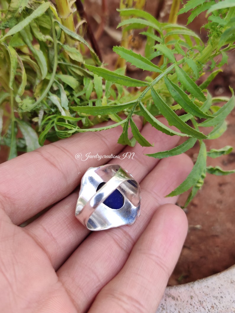 Lapis Lazuli Ring, 925 Silver Ring, Boho Ring, September Birthstone, Statement Ring, Women's Ring, Promise Ring, Blue Stone Ring,Hippie Ring image 6