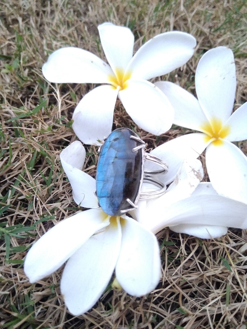 Labradorite Ring92.5 Sterling Silver Ring Blue Flash Oval image 0