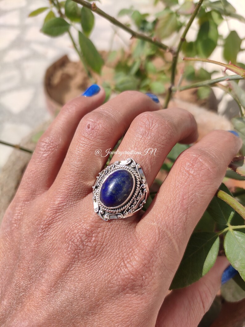 Lapis Lazuli Ring, 925 Silver Ring, Boho Ring, September Birthstone, Statement Ring, Women's Ring, Promise Ring, Blue Stone Ring,Hippie Ring image 3