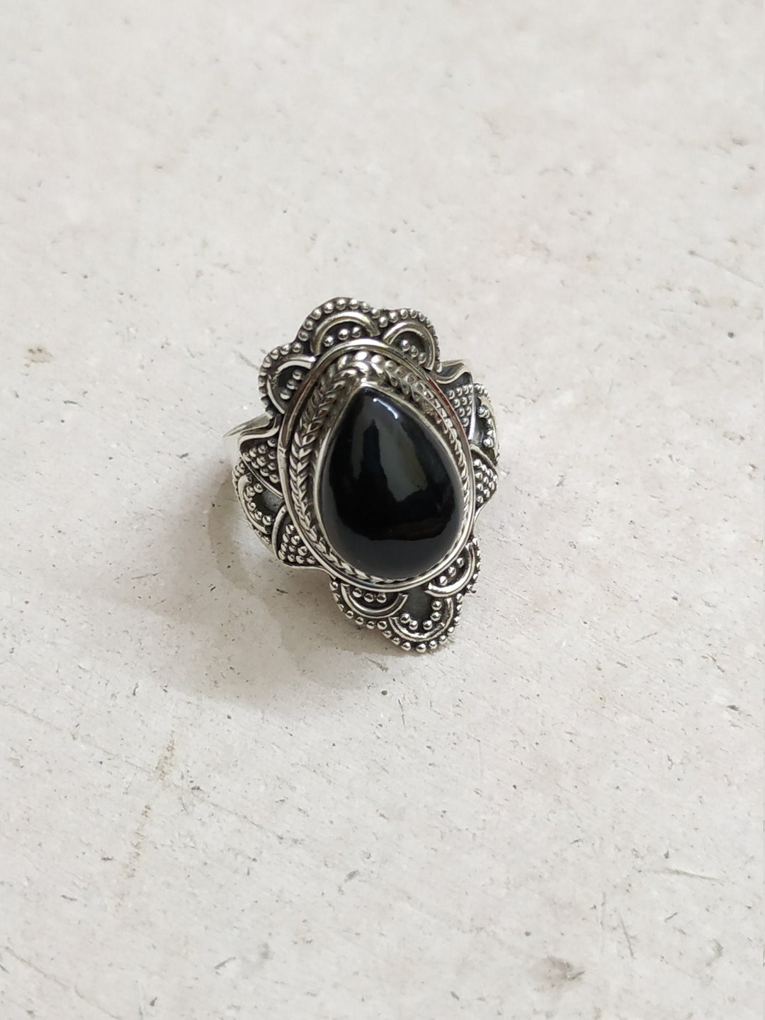 Black Onyx Ringsterling Silver Ringbohogypsy Ringnatural - Etsy