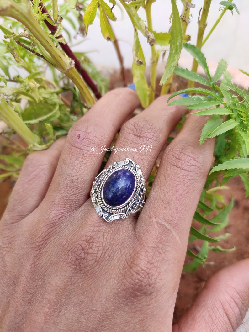 Lapis Lazuli Ring, 925 Silver Ring, Boho Ring, September Birthstone, Statement Ring, Women's Ring, Promise Ring, Blue Stone Ring,Hippie Ring image 7