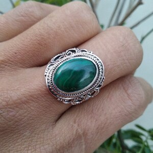 Natural Malachite Ring,Sterling Silver Ring,Scorpio Birthstone,Alternate Engagement Ring,Bohemian Ring,Gift For Her,Promise Ring,Dainty Ring image 2