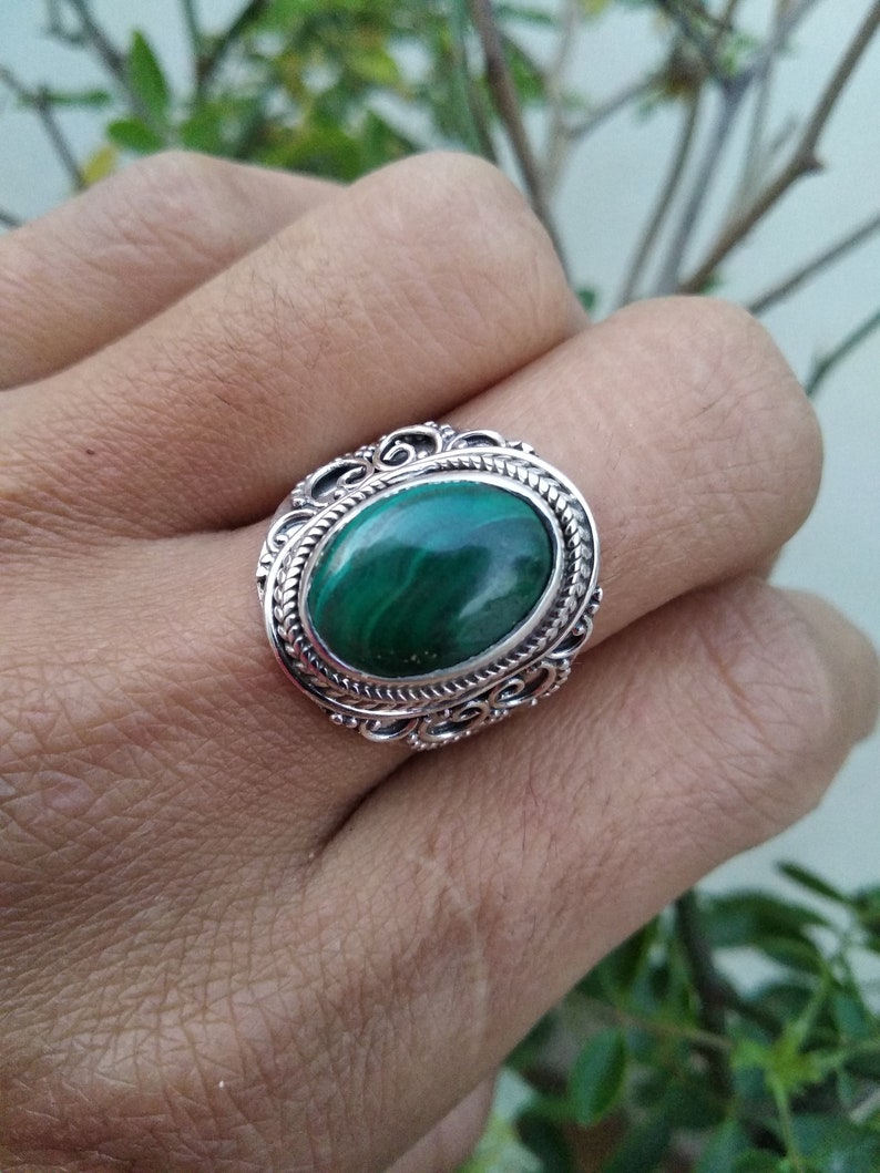 Natural Malachite Ring,Sterling Silver Ring,Scorpio Birthstone,Alternate Engagement Ring,Bohemian Ring,Gift For Her,Promise Ring,Dainty Ring image 2