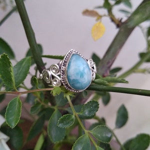 Natural Larimar Ring, Sterling Silver Ring, Statement Ring, Dominican Larimar, Boho Ring, March Birthday, Bridesmaid Gift,Designer Ring Gift image 3