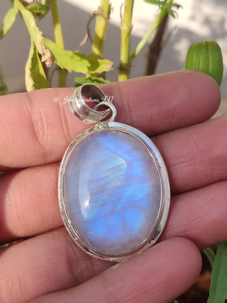 Blue Quartz & Rainbow Moonstone Sterling Silver Pendant main image 0