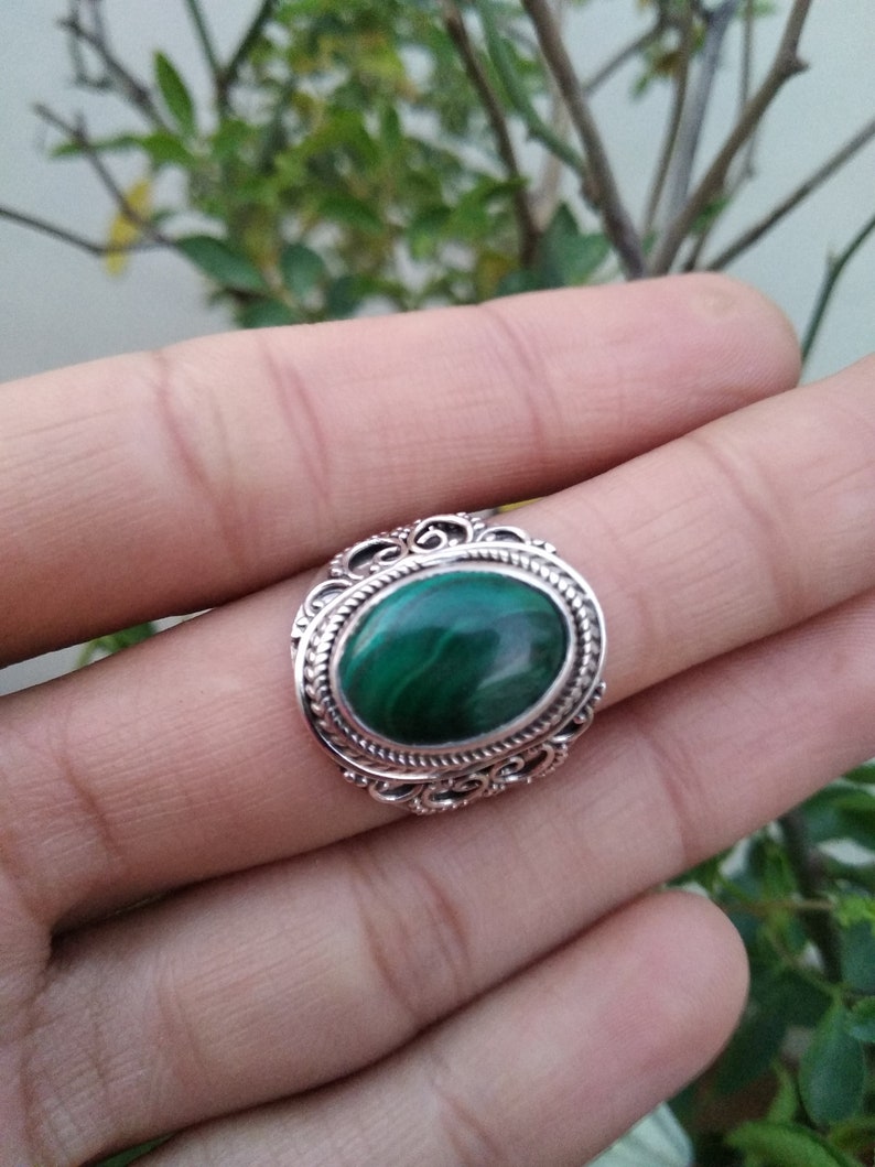 Natural Malachite Ring,Sterling Silver Ring,Scorpio Birthstone,Alternate Engagement Ring,Bohemian Ring,Gift For Her,Promise Ring,Dainty Ring image 3