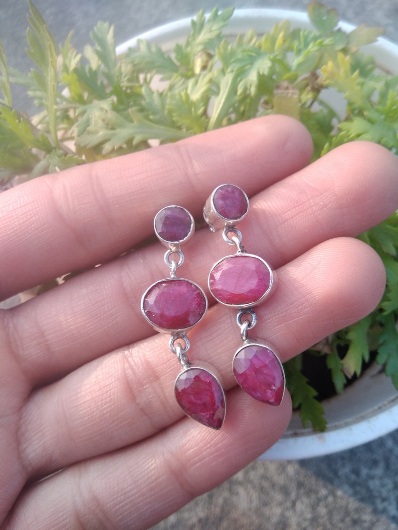 Genuine Ruby  Earring925 Sterling Silver EarringJuly image 0