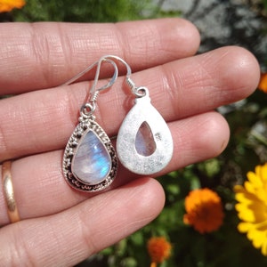 Rainbow Moonstone Earring,Sterling Silver,June Birthday,Floral Earring,Dangle Earring,Bohemian Earrings,Bridal Earring,Valentine's Day Gift image 3