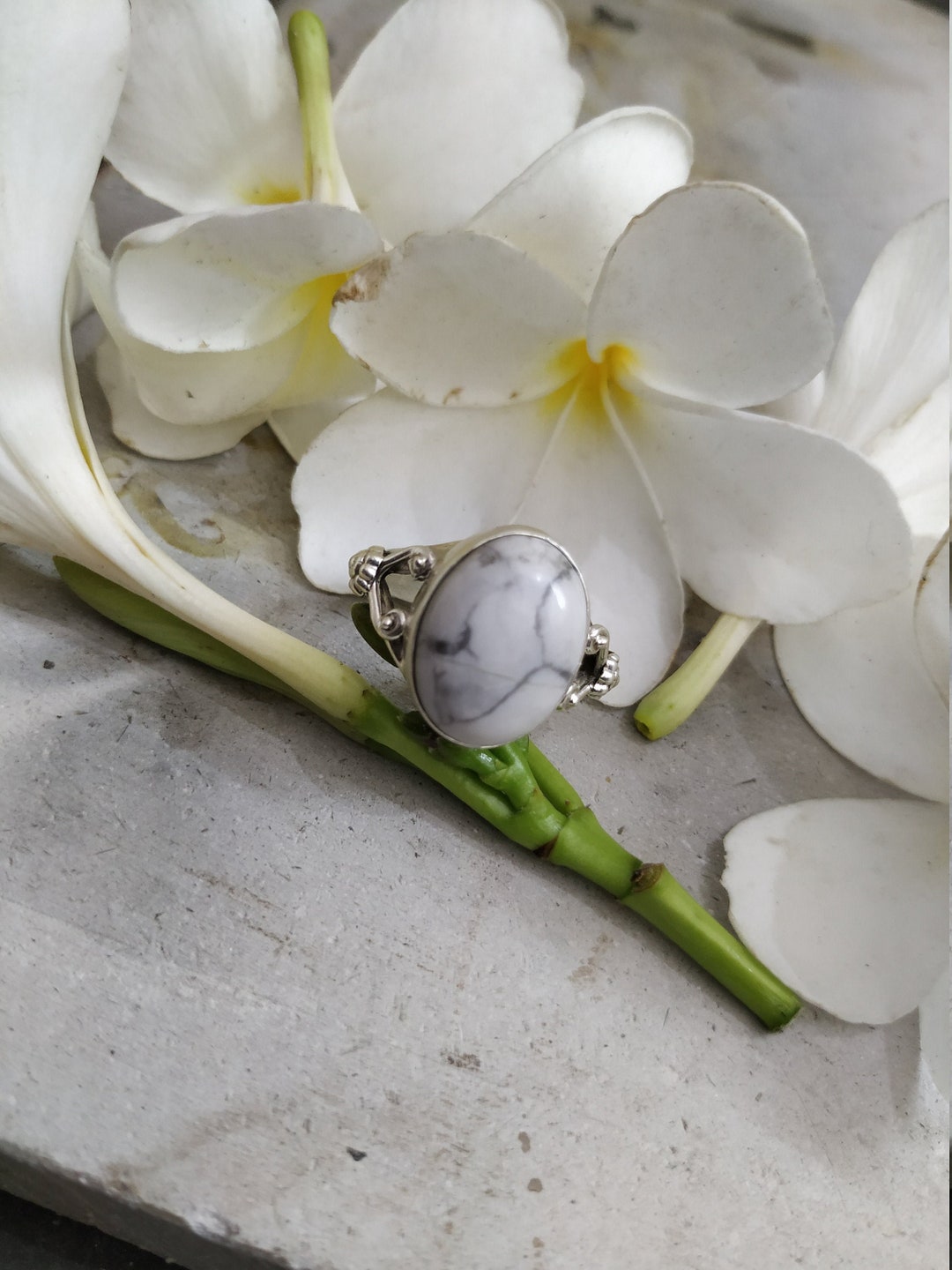 Buy White Howlite Ring,sterling Silver Ring,marble Stone Ring, Dainty ...