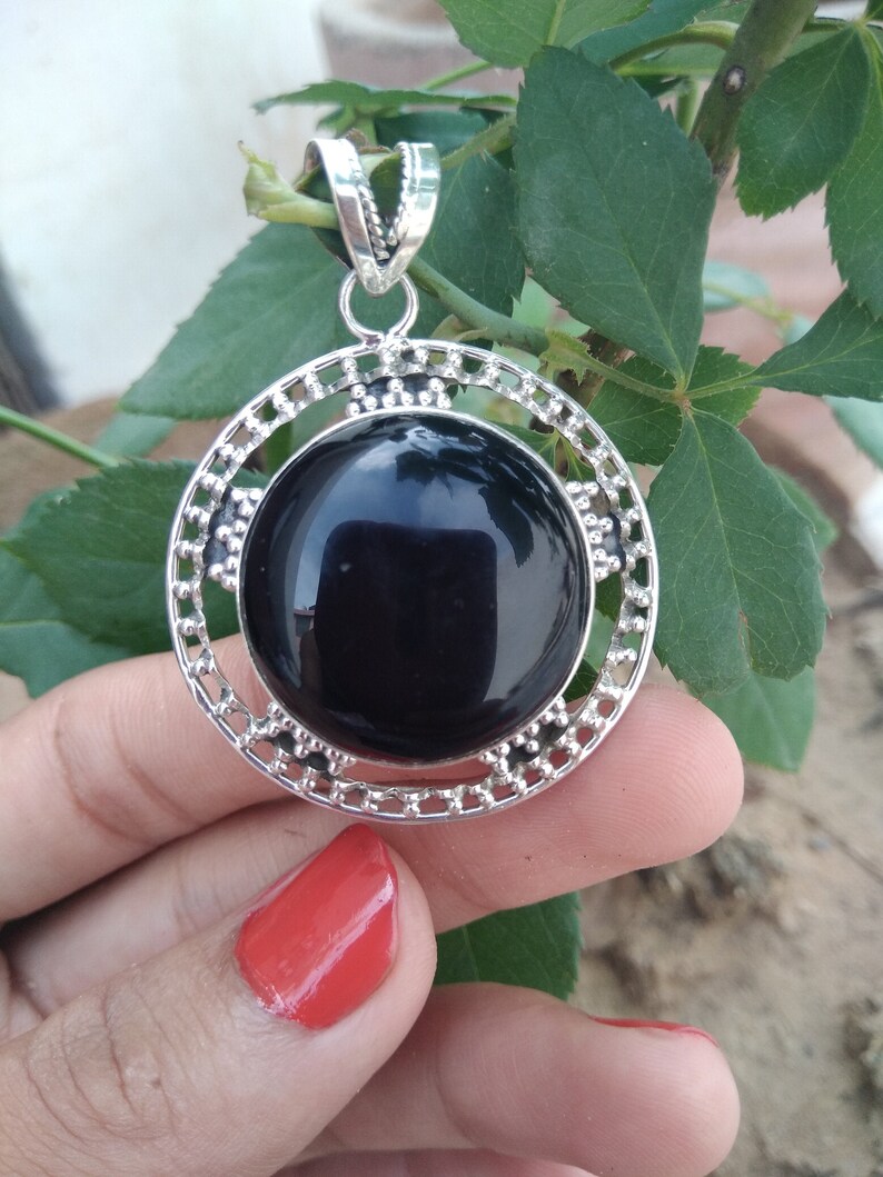 Black Onyx Pendant925 Sterling SilverBohemian image 0