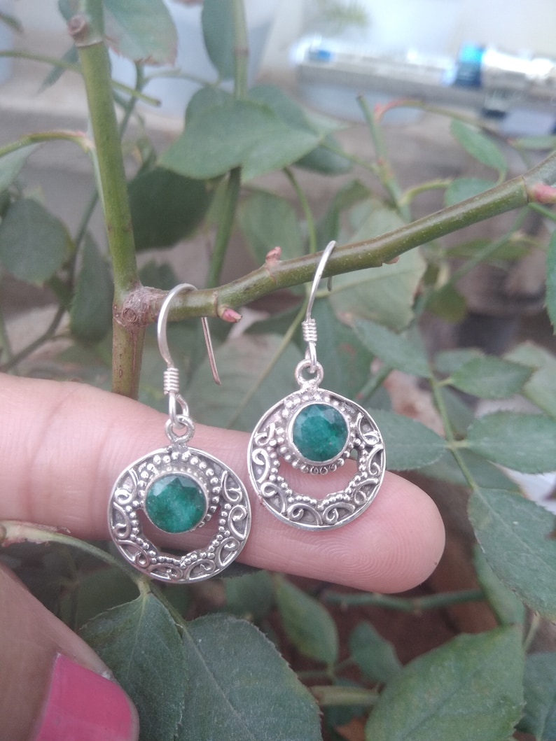 Emerald Earring92.5 Sterling SliverMay BirthstoneDangle And image 0
