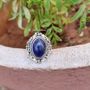 Lapis Lazuli Ring, 925 Silver Ring, Boho Ring, September Birthstone, Statement Ring, Women's Ring, Promise Ring, Blue Stone Ring,Hippie Ring image 2