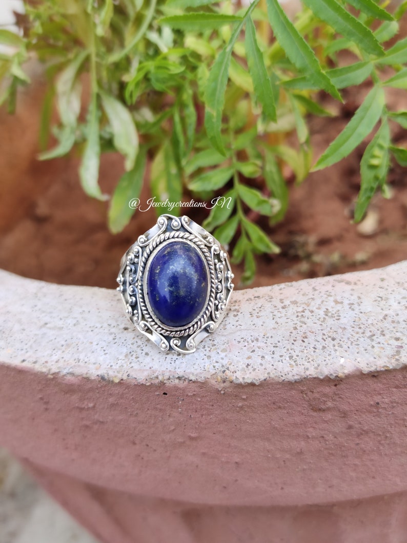 Lapis Lazuli Ring, 925 Silver Ring, Boho Ring, September Birthstone, Statement Ring, Women's Ring, Promise Ring, Blue Stone Ring,Hippie Ring image 2