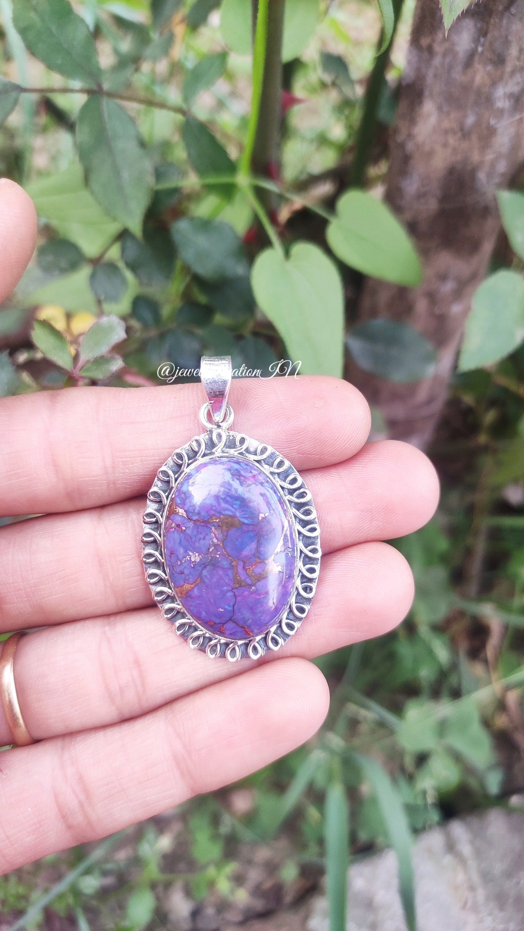 Purple Copper Turquoise Pendant,925 Sterling Silver,natural
