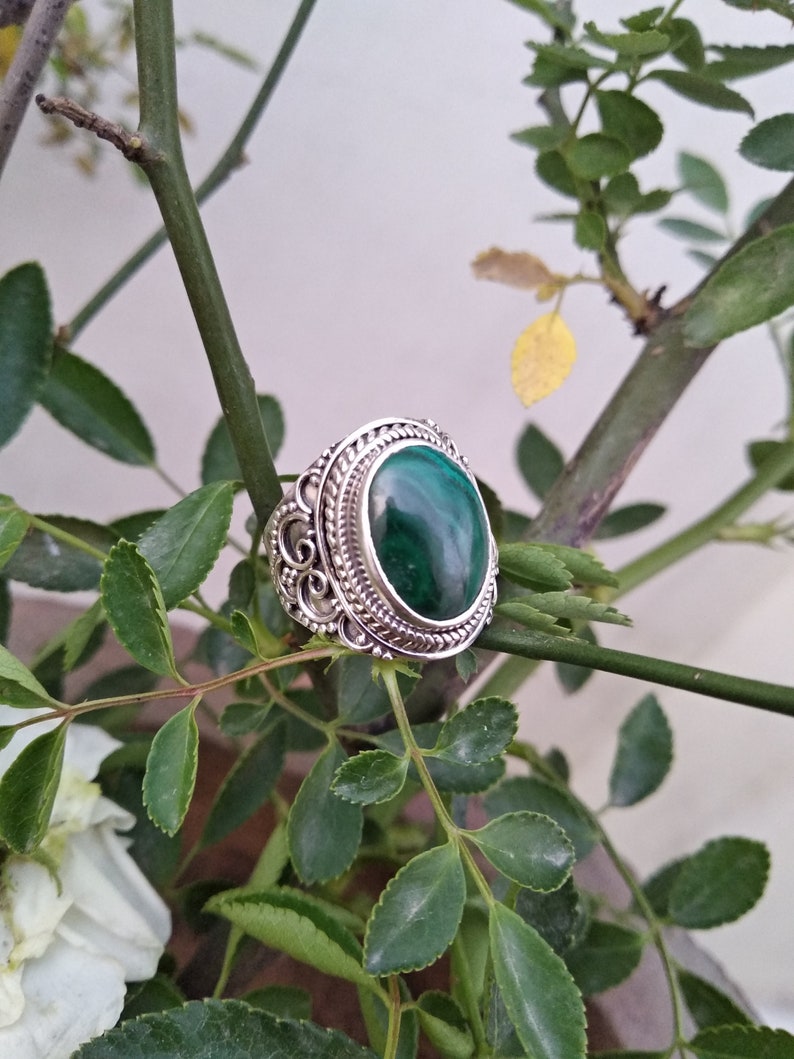 Natural Malachite Ring,Sterling Silver Ring,Scorpio Birthstone,Alternate Engagement Ring,Bohemian Ring,Gift For Her,Promise Ring,Dainty Ring image 1