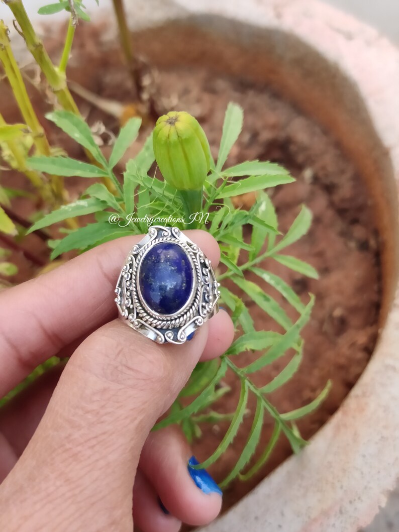 Lapis Lazuli Ring, 925 Silver Ring, Boho Ring, September Birthstone, Statement Ring, Women's Ring, Promise Ring, Blue Stone Ring,Hippie Ring image 4