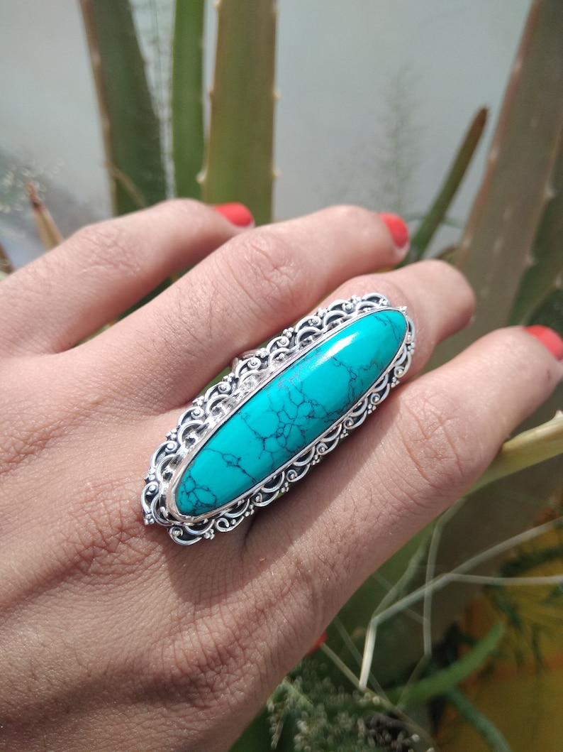 Turquoise Ring925 Sterling SilverBohemian RingAntique image 0