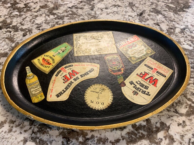 Vintage bar tray with antique liquor labels Etsy