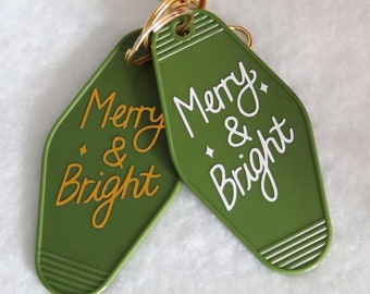 Merry and Bright Motel Keychain | Motel Keychains, Vintage Keychain | Retro, Christmas gift, Keychain idea