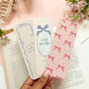 Bladwijzerset met strik | Bladwijzers met roze strikcoquette, dubbelzijdige bladwijzers Girly felroze bladwijzer, boekenliefhebbers bladwijzers voor meisjes Bookish