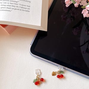 Cherry Kindle Charm, Phone Charm, Cherry Heart Kindle Accessories, Cherry Charm for Bookish Merch, Bookish Gift idea for Her, Dust Plug C