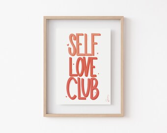 Self Love Club Quote Art Print | A5 Self Love Club Print | Positivity Quote | Art Print, Minimalist print, Purple print