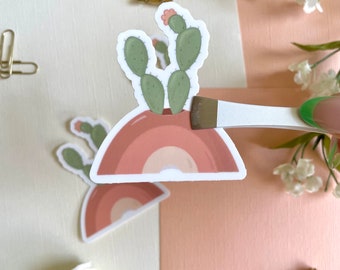 Cactus Potted Plant Vinyl Sticker | Cactus Sticker, Succulent Stickers, Cute plant sticker | Car Decal