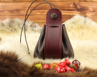 Leather bag for garment, Middle Ages, LARP, Vikings, dark red closure