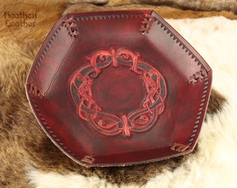 Leather bowl mahogany, cowhide bowl, historic Celtic hallmark, handmade, unique