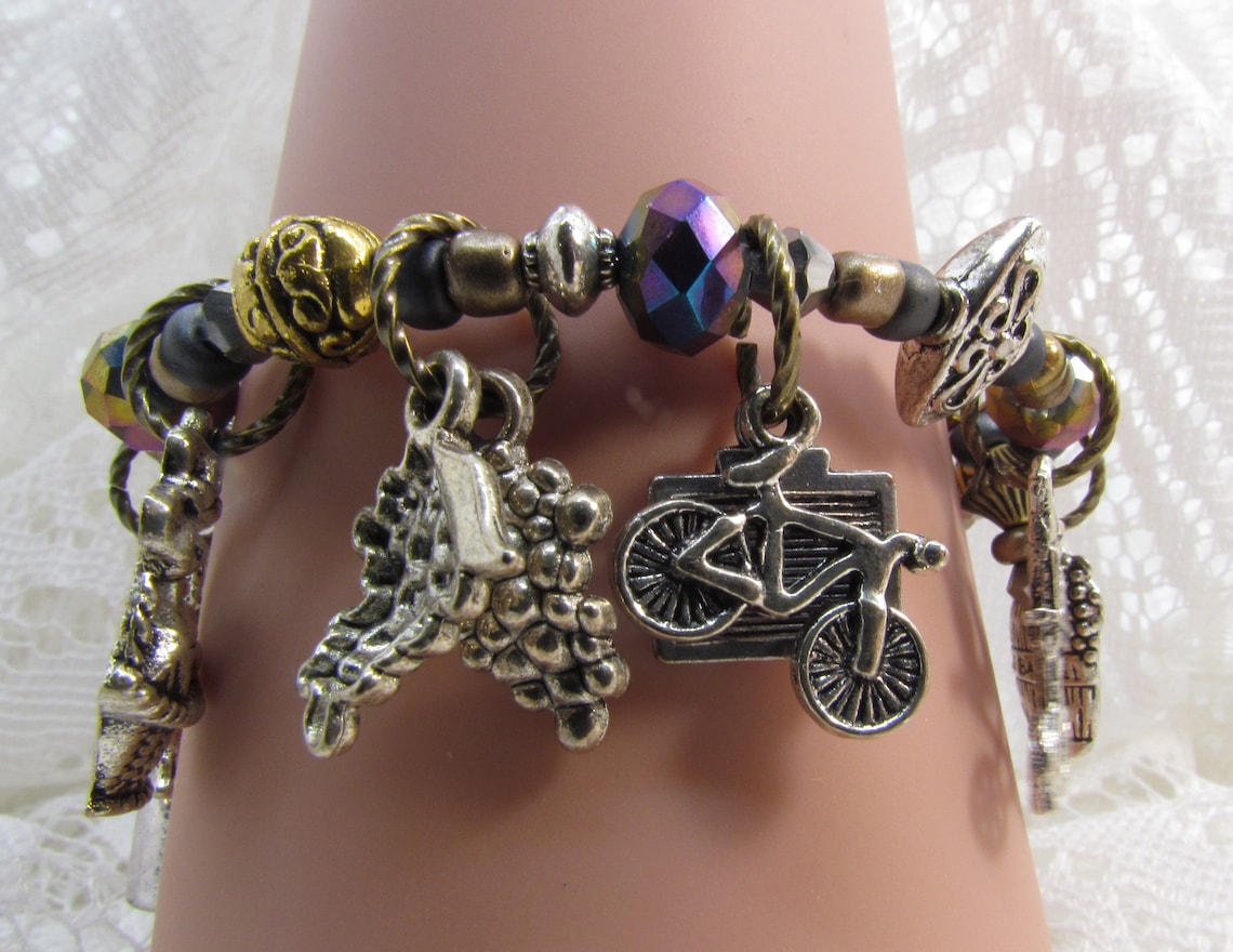 Wrap Charm Bracelet With French Styled Charms and Crystals Etsy New