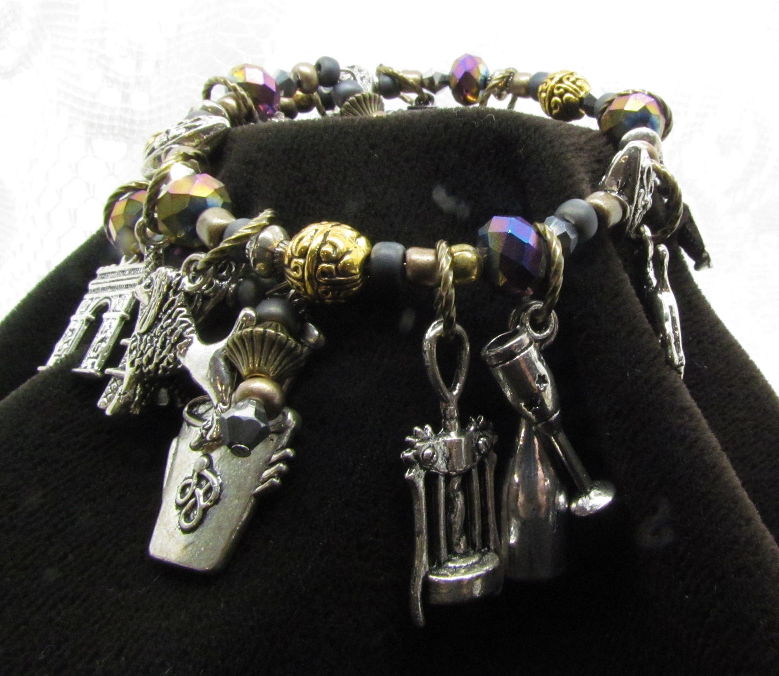 Wrap Charm Bracelet With French Styled Charms and Crystals Etsy New