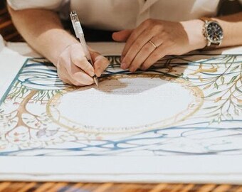 Jerusalem Old City walls Nature inspired Jewish wedding papercut  Ketubah