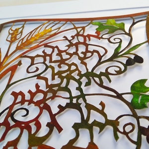 The seven species of Israel papercut from the Holy Land. A home warming gift .