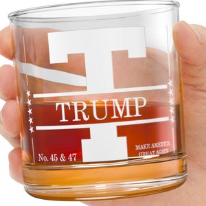 Donald Trump No 45 57 Laser Engraved Whiskey Glass 10oz, Conservative Gift, Trump For Presidency Whisky Glass, Political Gift, MAGA