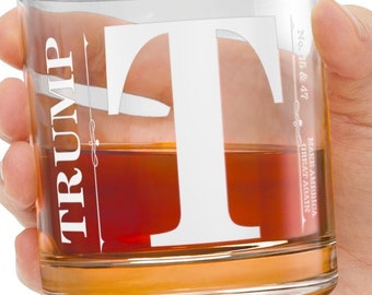 Trump Initial Laser Engraved Whiskey Glass, Conservative Political Gift