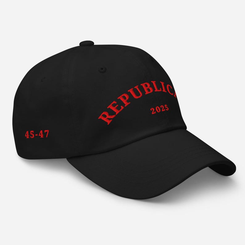 Unisex Donald Trump Republican Hat, MAGA Rally Hat, Trump Inauguration Adjustable Hat, Red Text Trump 45 47 Cap